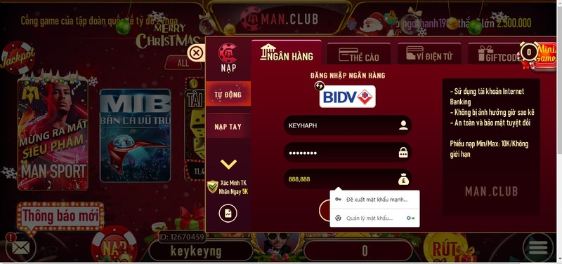 Cổng game Man Club giao dịch