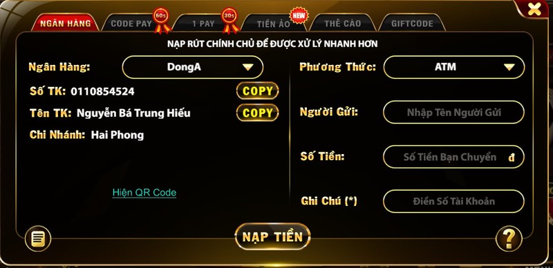 Top88 giao dịch nạp tiền