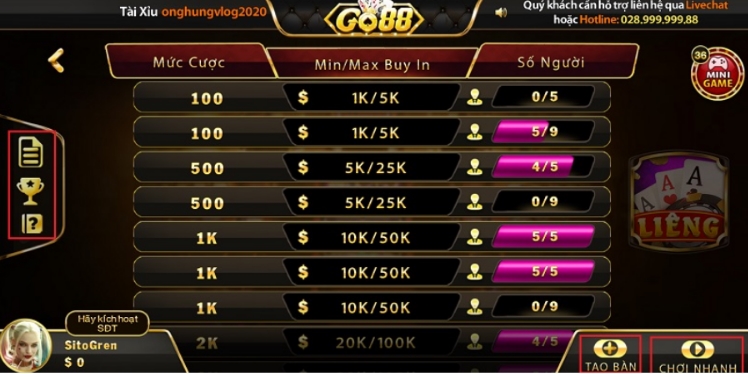 Một số tính năng đặc biệt khi chơi Liêng tại cổng game bài Go88