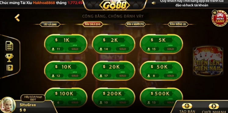 Game bài Tiến lên tại cổng game trực tuyến Go88 có gì đặc biệt?